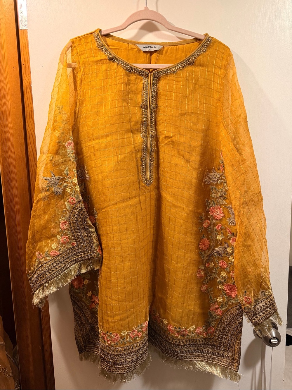 Maria B. Mustard Yellow Mehndi 3-Piece Gharara Set | Size XL